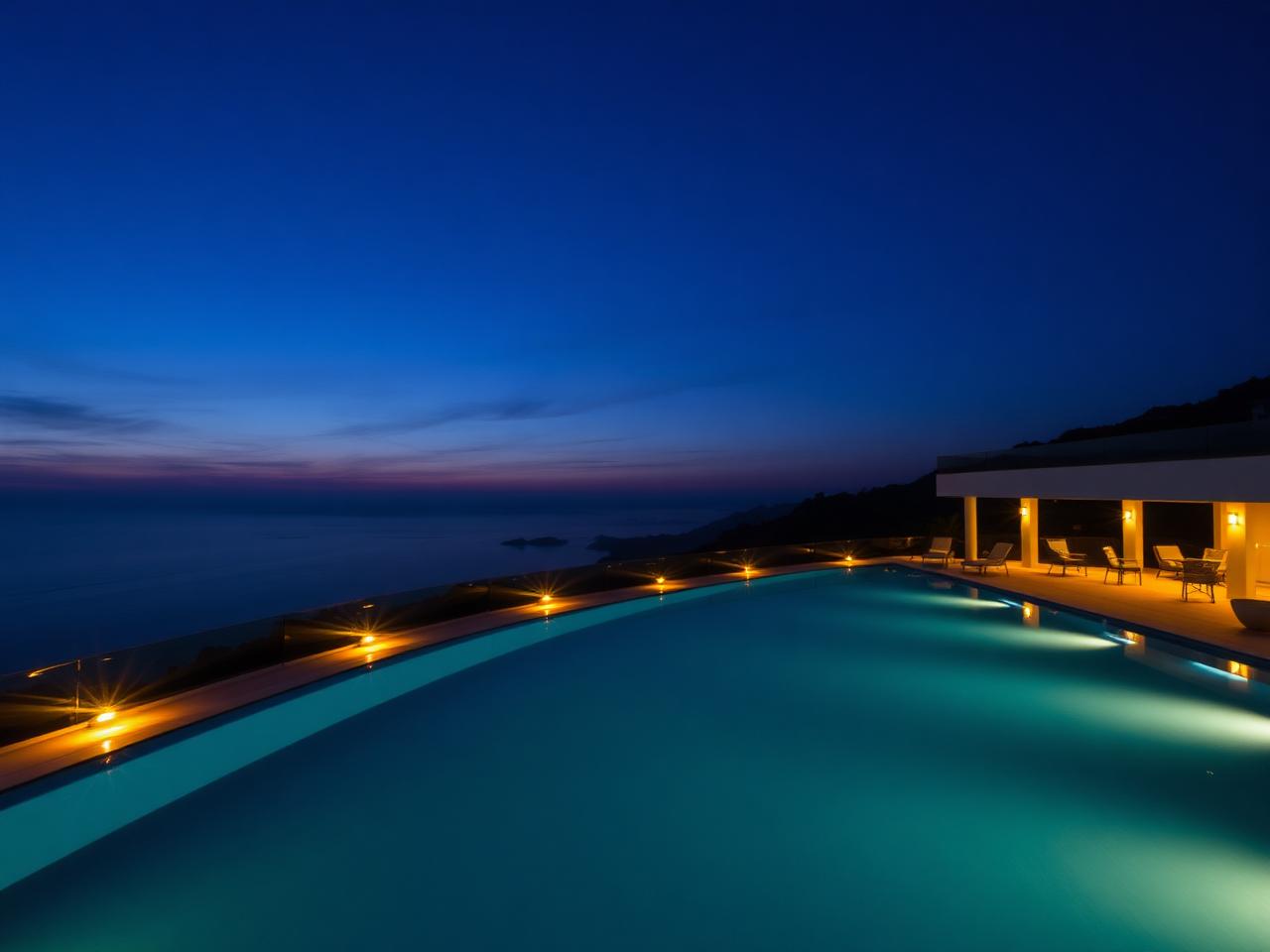 Infinity pool terrace at dusk
